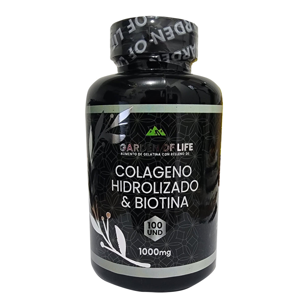 Colágeno Hidrolizado & Biotina Garden — 100 Cápsulas · Registro INVIMA