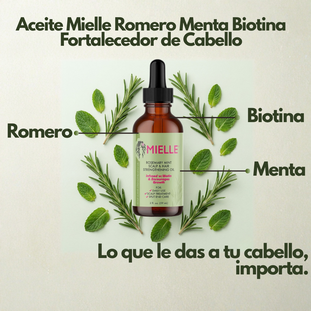 Aceite Mielle Romero Menta Biotina Fortalecedor Cabello 59ml - con gotero